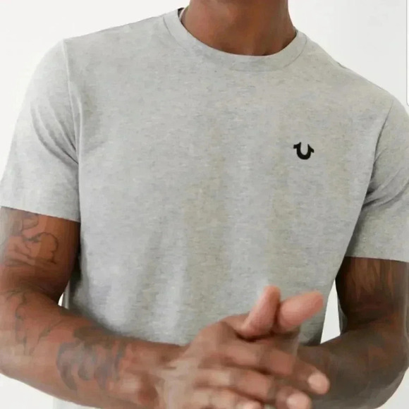True Religion Large Heather Grey Logo Crew Neck Tee Shirt Short Sleeve Cotton - Picture 1 of 10